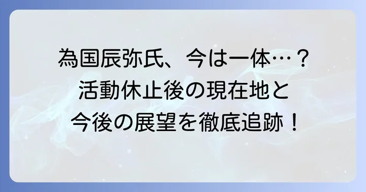 為国辰弥氏の現在の活動と今後の展望