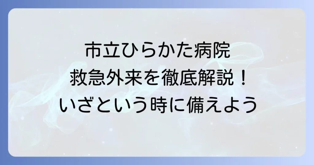 市立ひらかた病院救急外来を徹底解説！受診の流れから緊急時の判断基準まで