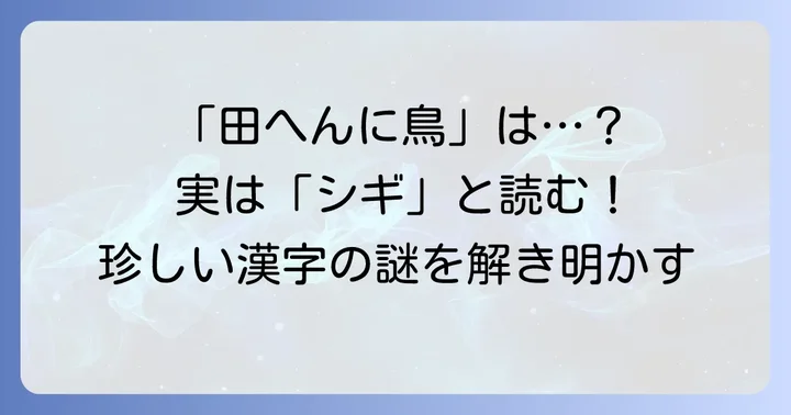 「田へんに鳥」と書く漢字は「鴫（しぎ）」