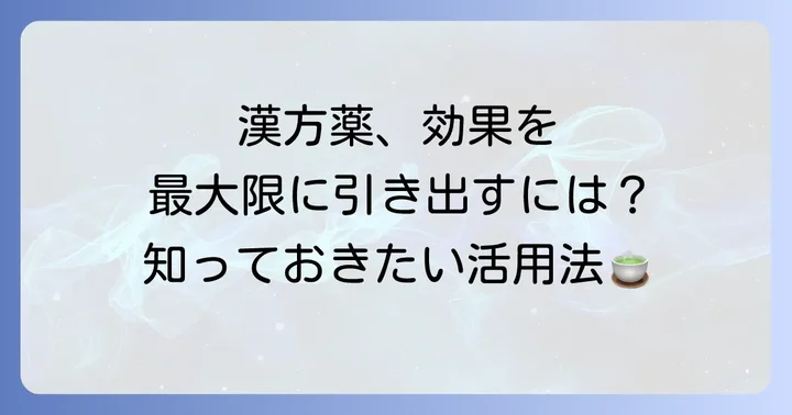 漢方薬の効果を最大限に引き出す活用方法