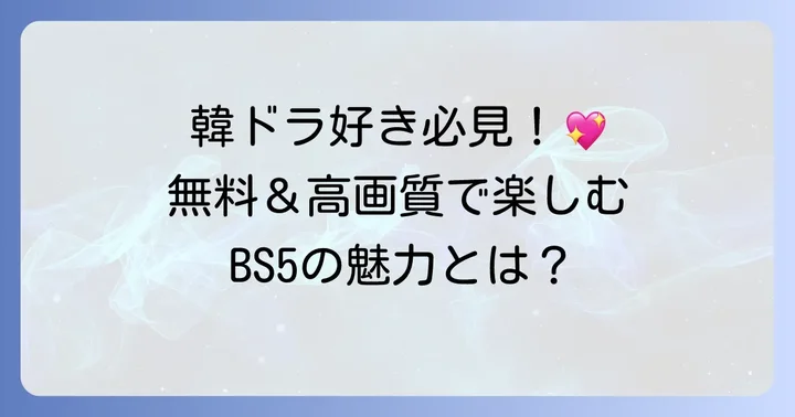 BS5韓国ドラマの魅力とは？無料で楽しめる人気の理由を解説