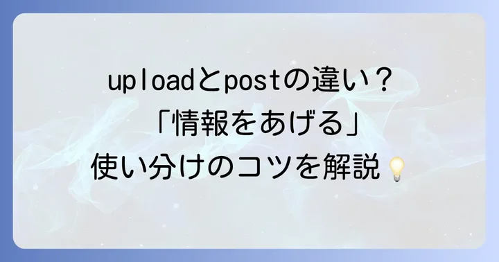 情報を「あげる」（アップロードなど）ときの英語表現