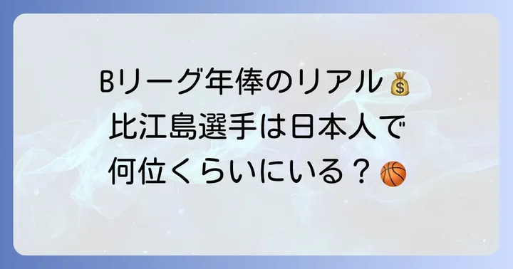 Bリーグ選手の年俸事情と比江島選手の立ち位置